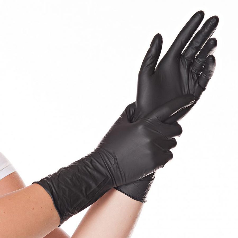 Длинные нитриловые перчатки без пудры SAFE LONG (чёрный) - Goodpoint Chemic...